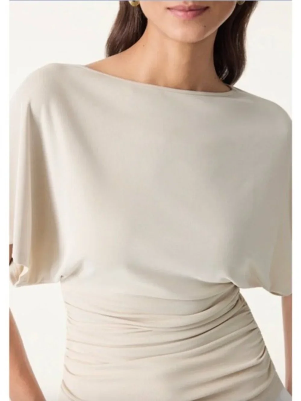 NWT OGL Sandwashed Effortless Boatneck Batwing Sleeve Side Ruched Large